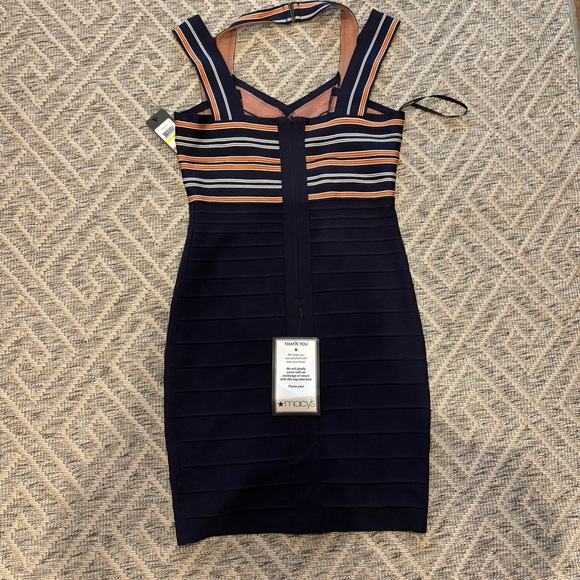 NWT GUESS Striped Bandage Dress | Crisscross Halter | Navy | Size M - Picture 2 of 3